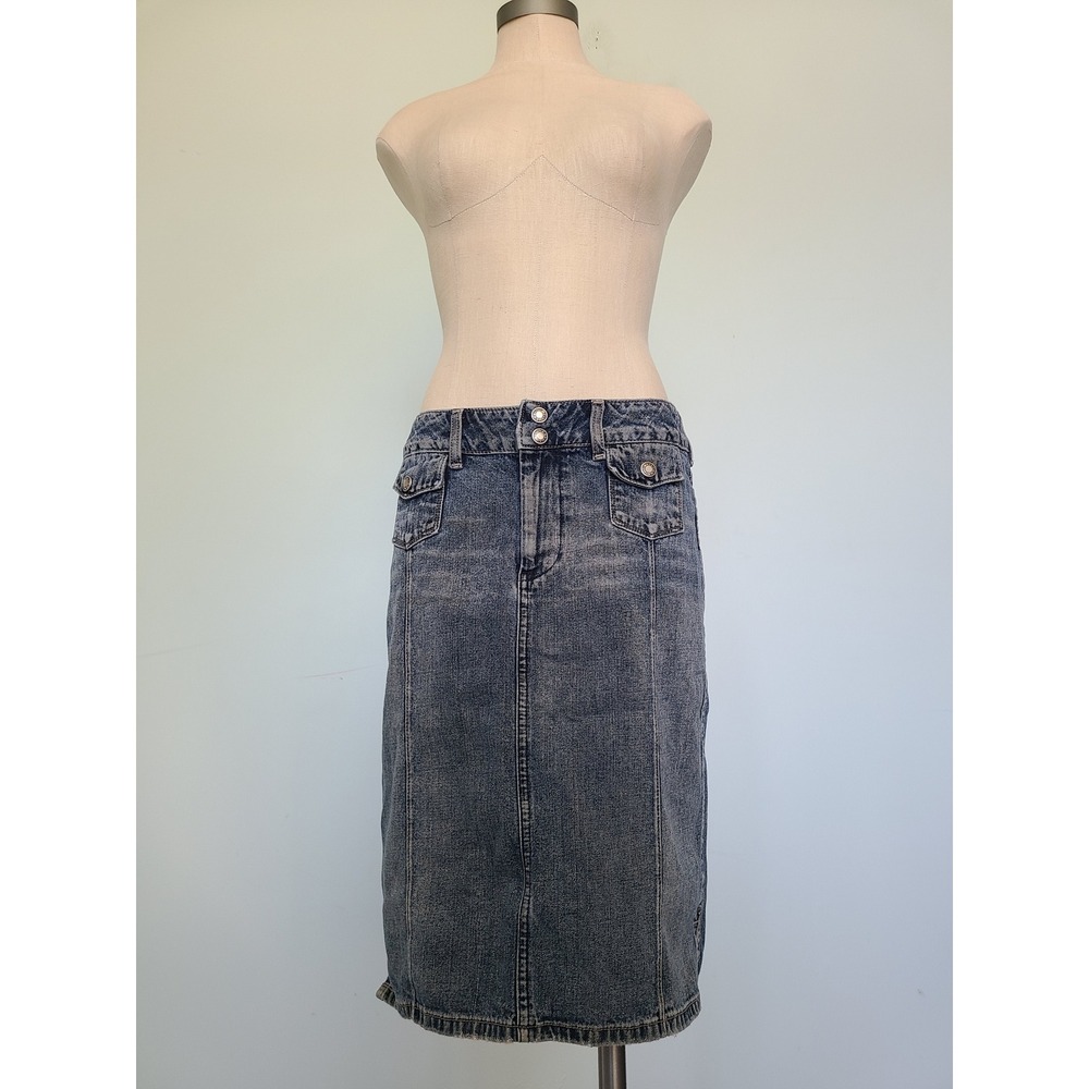 Silver Jeans‎ Sz 28 Dark Denim Skirt Low Rise Button Fly Y2K Grunge